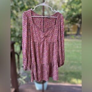 AFRM Women's Modesto Sweetheart Floral Long Sleeve Tiered Mini Dress Size Medium